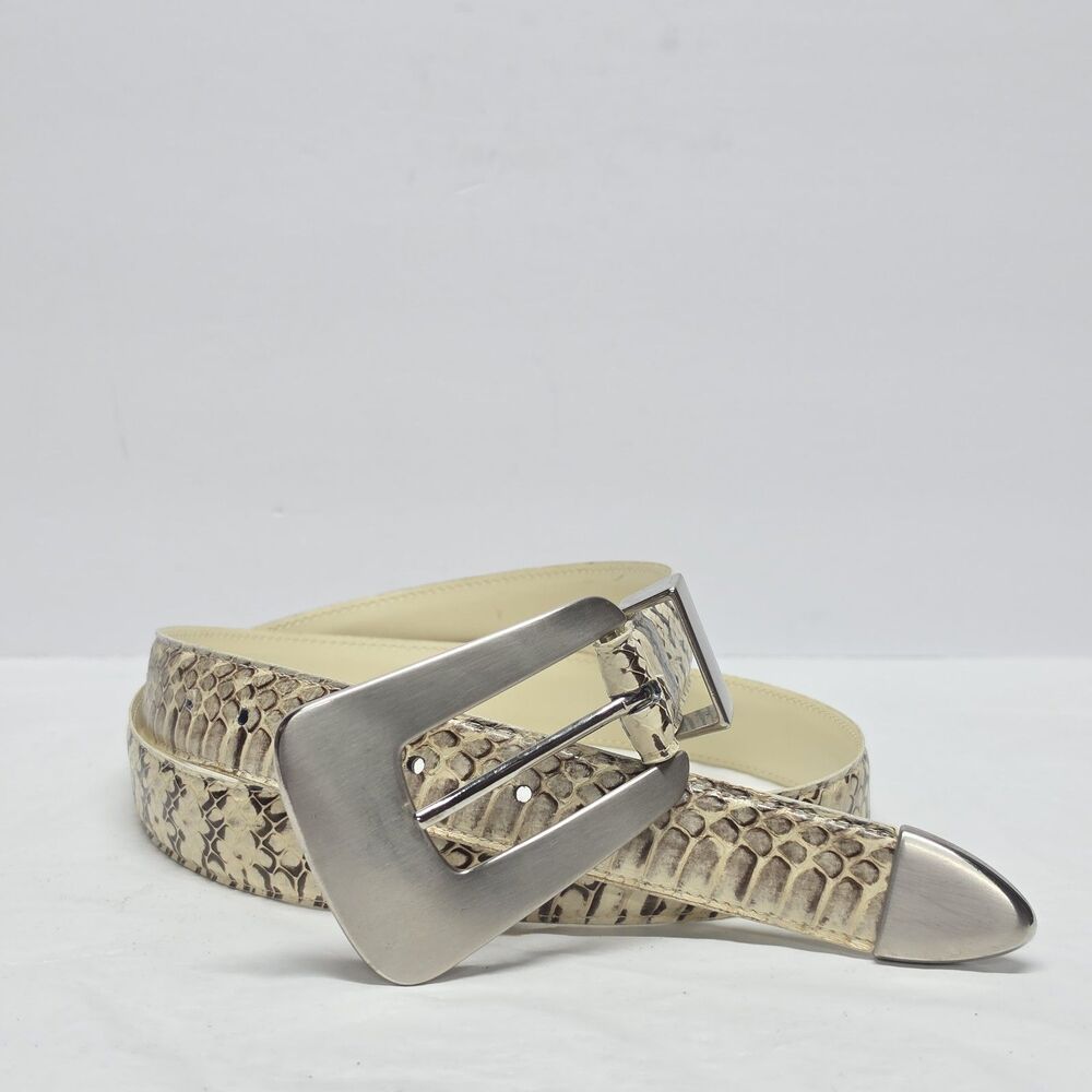 Vintage Ribco Genuine Snakeskin Leather Belt Cream Brown Women's Size 42 Boho